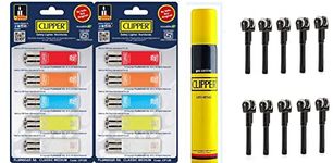 Clipper Refillable Cigarette Lighters (CP12)- 10 PCS + 100ml Gas Can + Flint System 10 Pcs