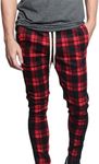 Men's Plaid Checkered Tartan Outer Side Stripe Inseam Ankle Zipper Drawstring Premium Track Pants TR537 - Red - 4X-Large - JJ5E