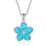 925 Sterling Silver Jewelry Creative Personality Flower Blue Opal Fashion Pendant Necklace for Women