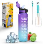 K-MART Sports Water Bottle with Straw and Time Marking, and 32OZ Capacity - Motivational and Eco-Friendly BPA-Free Bottle for Running, Gym, Yoga, Outdoors, and Camping (Style-1, Blue-Purple)