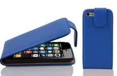 Cadorabo Case works with Apple iPhone 5C in NAVY BLUE - Flip Style Case made of Structured Faux Leather - Wallet Etui Cover Pouch PU Leather Flip