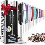 Zulay Original Milk Frother Handheld Foam Maker for Lattes - Whisk Drink Mixer for Coffee, Mini Foamer for Cappuccino, Frappe, Matcha, Hot Chocolate by Milk Boss - (Black)
