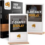 Trifecta Living Acrylic Sign Holder 8.5 x 11 | 2pcs Acrylic Frames 8.5 x 11 w/ Wooden Stand | T-Shape & Slant Back Sign Holders | Plastic Display Stands for Tabletop Flyers Pictures & Office Desktop