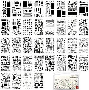 36 PCS Plastic Journal Stencils for Bullet Dot Journal Notebook Diary Drawing Scrapbook Stencils for Journaling 4x7 Inch