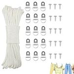 15m*3mm Picture Wire, Picture Hanging Cord White Strong Nylon Picture Cord for Mirror Photo Frame with 15 Hanging Hooks and 15 Screws for Hanging Pictures Photo Frame Mirror Hold up to 30kg