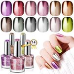 Saviland Metallic Nail Polish Set, 12Pcs Dark Chrome Series Colors Quick Dry Nail Polish with Castor Oil Base Top Polish Coat Long Lasting Nail Polish Kit for Women Fingernail Nail Art Manicure Gift