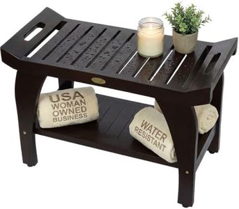 DecoTeak Tranquiity 30 Inch Brown Waterproof Teak Wood Shower Bench Stool Seat Chair for Inside Shower Provides Safety, Storage, and Organization for Bathroom Accessories