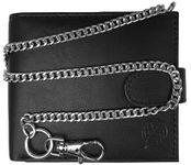 Roamlite R.F.I.D Blocking Mens Leather Wallet - 43cm Key Belt Chain - 4 Credit Card Slots - Buttoned Coin Pouch - 11 cm x9.5x2 RL506RFIDX (Black R*F*I*D Blocking Boxed)