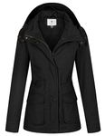 WenVen Women's Casual Cotton Jacket Outdoor Lightweight Coat Ladies Softshell Jacket Windproof Warm Jacket Black