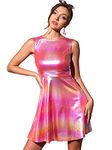 Allegra K Women's Metallic Sleeveless High Waist Holographic Flare Christmas Party Dress, Hot Pink, Small