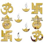 Chote Mote Seller - Kalash Combo Decorative Mirror Stickers for Wall, Wall Mirror Stickers, Wall Stickers for Hall Room, Bed Room, Living Room Kids Room. (Gold)