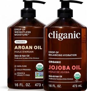 Cliganic Organic Carrier Oil Duo - Jojoba Oil 16oz and Argan Oil 16oz