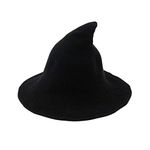 Women's Wool Witch Hat Wide Brim Spire Knitted Cap for Halloween Party Decor Black One Size