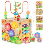 Subtail Wooden Activity Cube Baby Toys,6-in-1 Montessori Educational Toy Set for 1 Year Old Boys Girls, Educational Learning Presents for Boys Girls Toddlers Age 1 2 3