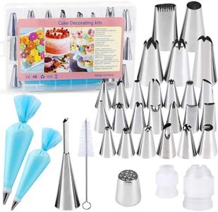 Fyvadio Piping Bags and Tips Set, Cakes Decorating Kit Supplies with 2 Reusable Pastry Bags, 25 Frosting Tips (5Big), 2 Couplers, Grass Tip, Puffs Tip, Brush, Cake Decorating Tools for Cookie Icing