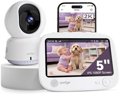 2K comfyer Smart WiFi Baby Monitor - 5" 1080P Split Screen, Phone APP & Monitor Control, Motion Alerts, Auto Tracking, Motion & Sound Detection, HD Night Vision, 5050mAh Battery, 2-Way Talk