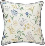 ISAENNE Design Linen Square Throw Pillow Covers 18"x18", Cottage Farmhouse Cushion Covers with Blue Watercolor Floral Pattern Decoration Pillowcases for Bed, Living Room, Outdoor, Car