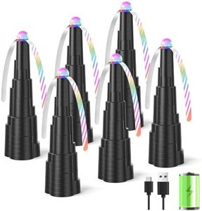 VEUIEIZT Fly Fans for Tables, Type-C Rechargeable Fly Fan, Tabletop Bug Fans with Colorful Light, Foldable Fly Spinner with Soft Holographic Blades for Picnic, Restaurant, Party, Home, BBQ (6 Pack)