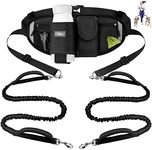 ETACCU Hands Free Dog Lead for 2 Dogs with Heavy-Duty Traffic Handle, Bungees Dual Dog Leads, Adjustable Waist Belt with Pouch, Reflective Stitches for Running Walking & Jogging (Black)