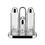 Alessi | 5070 - Design Condiment Set for Oil, Vinegar, Salt and Pepper in 18/10 Stainless Steel and Crystalline Glass, Silver