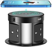 Automatic Pop up Outlets, THOWALL Pop up Power Socket with Wireless Charging 2 USB, 1RJ45 Port and 1 HDMI for Kitchen Worktops, Surge Protection 4 Outlets Power Strip, 3250W/13A