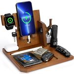 OneTigris Nightstand Organizer, Gifts for Men Dad Husband Boyfriend Wife Women, Wood Phone Docking Station, Desk Organizer with Gun Rack Watch Stand Key Holder Wallet Tray