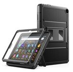 MoKo Case Fits All-New Amazon Kindle Fire HD 8 & 8 Plus Tablet (12th Generation, 2024/2022 Release) 8“, Full Body Rugged Hands-Free Viewing Stand Back Cover with Screen Protector, Black