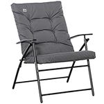 Outsunny Foldable Lounge Chair, Fabric Upholstered Recliner, Outdoor Lounger with Armrest, Metal Frame Camping Beach Chair for Poolside, Deck, Backyard, Grey