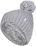 HEAT HOLDERS - Ladies Thick Chunky Ribbed Cuffed Thermal Insulated Winter Pom Pom Bobble Hat (One Size, Light Grey (Arden))