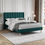 Zoophyter Upholstered Platform Bed Frame Full Size with Headboard Mattress Foundation Strong Wooden Slats Support Easy Assembly No Box Spring Needed Green Velvet