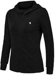 donhobo Women's Running Jackets with Thumb Hole,Long Sleeve Gym Sport Zip Up Hoodie Top Breathable Quick-Dry Tops with Zip Side Pocket Black M