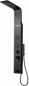 X-XONIER Stainless Steel 304 Grade Shower Panel 4-in-1 Tower System Rainfall shower Body Massage Spray Handheld shower Easy Connect Matt Finish Black