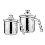 Prabha Heavy Gauge Stainless Steel Hammered Milk Pot, Milk Boiler, Encapsulated Base, Compatible with Induction & Gas Stove, 11cm (1.1Litre), 14cm(1.8Litre), Glass Lid (Silver), Combo Set of 2Pcs Set