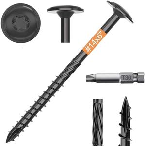 #14×6 Inch Outdoor Wood Screws, 50pcs T30 Star Drive Deck Screws Timber Screws, Lag Screws, Fence Screws, Rust Resistant Black Ceramic Coating, Torx Bit Included