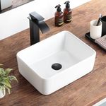 White Vessel Sink Rectangle 16"x12" Bathroom Sink Rectangular Modern Above Counter 16 Inch Bathroom Sink White Porcelain Ceramic Vessel Vanity Sink Art Basin