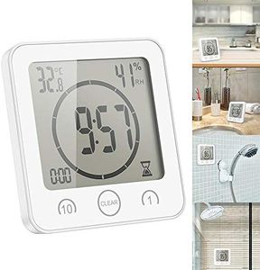 OurLeeme Reloj de Ducha a Prueba de Agua Diario, Cuarto de baño Ducha Temporizador Alarma Temperatura Humedad Pantalla Control táctil Reloj de Cuenta Regresiva (Blanco)