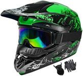 SPARK Dirt Bike Helmets Kids Motorcycle Helmet Youth ATV Motocross Full Face Men Women Off-Road Mountain Bike Helmet Adult with(Gloves Goggles Mask) DOT Approved 4Pcs Set (Green, Small)