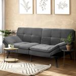 Oikiture Sofa Bed 3 Seater Lounge Sofa with 3 Adjustable Backrest Position and 4 Angle Adjustable Armrest Polyester Fabric Sofa Couch 250kg Capacity Grey