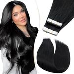 Elailite Tape in Hair Extensions Human Hair 40 PCS Thin Type 1.5g/pcs - 100% Real Natural Remy Hair Skin Weft Extension (#1 Jet Black, 16 inches)