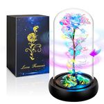 Rotating Birthday Gifts for Women,Christmas Rose Gifts for Women,Light Up Rose in Glass Dome,Spinning Colorful Rainbow Rose Flower Gifts Rose Gifts for Her Christmas,Thanksgiving,Anniversary