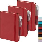 NIRMIRO A6 Pocket Notebook Journal for Women, Mini Small Notepad Lined Writing Book Note Pads for Work Travel, 3 Pack Hardback Red Waterproof Leather Notebook and pen set, 9.4 x 14.5cm