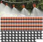 MSDADA 100 Pcs Adjustable Irrigation Drippers with Connect Tee, Garden Irrigation Misting Sprinkler System Patio Mister Micro Spray Misting Drip Kit(Orange)