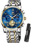 OLEVS Watch Men,Mens Watches for Men Blue Big Face Classic Waterproof Chronograph Luxury Business Silver Gold Stainless Steel Classy Casual Mens Wrist Watch for Men Large Face Original Watches,relojes para hombres