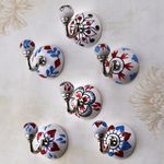 Indian Shelf 6 Pieces Ceramic Handpainted Coat Rack Unique Wall Hooks for Hanging Towel Heavy Duty Entryway Coat Hooks Shower Robe Holder Hat Rack Decorative Hooks
