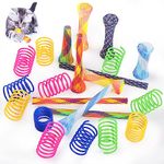 Bighan 22PCS Cat Colorful Toys, 12PCS Colorful Spring Cat Toys + 10PCS Cat Colorful Mesh Pole Toys for Swatting, Biting, Hunting Active Healthy Play Kitten Toys