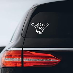 Shaka Hand Sticker Decal Notebook Car Laptop 8" x 5" (White)