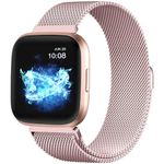 ZWGKKYGYH Compatible with Fitbit Versa/Versa Lite/Versa 2 Metal Bands for Women Men, Rose Gold Stainless Steel Mesh Magnetic Band Bracelet Strap Replacement for Fitbit Versa Smartwatch, Small