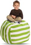 Creative QT Stuff ’n Sit Large 33’’ Bean Bag Storage Cover for Stuffed Animals & Toys, Giant Beanbag Chair for Plush, Toddler & Kids Rooms Bedroom Organizer for Christmas, Green/White Stripe