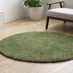 Iris Plaza SGR-D140 Rug, Carpet, Mat, Shaggy, Round, Diameter Approx. 55.1 inches (140 cm), Thickness 0.4 inches (10 mm), Cushion, Stylish, Shaggy Rug, Green