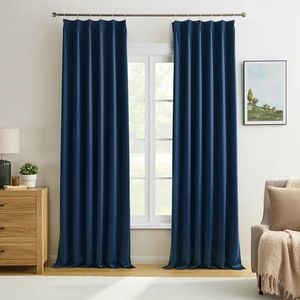 Navy Blue Blackout Pleated Curtains for Living Room, Aesthetic Bedroom Room Darkening Curtain 84 Inches Long Elegant Modern Decor Sound Dampening Drapes for Boys Playroom 40"W x 84"L-2 Panels